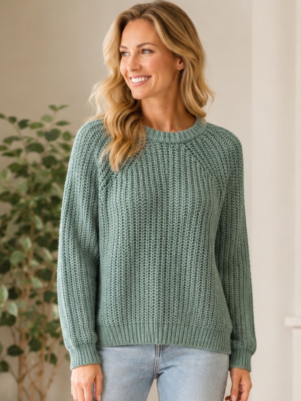 a new day Textured Teal Crew Neck Sweater